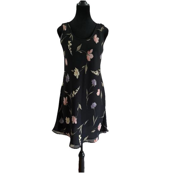 Vintage Express Slip Dress Sz 5/6 Black Floral 90s Y2K Grunge Cottagecore Fairy - Picture 1 of 9